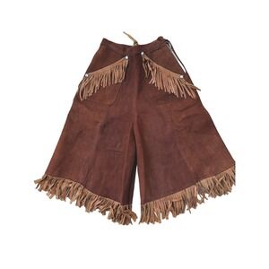 VTG Women's Rare Suede Skirt Western Leather Culottes Fringe Split Riding sz S/M